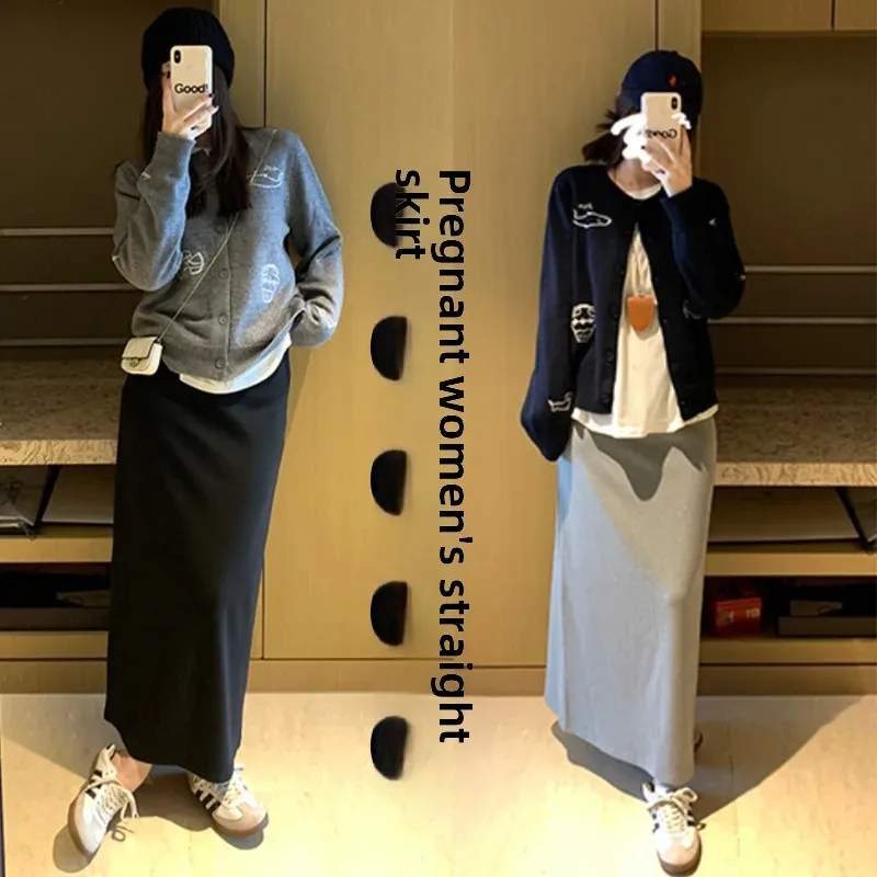 Spring Summer Maternity Skirt No Support Belly Half-length Casual Straight-cut Long Skirt Versatile Comfortable Maternity W