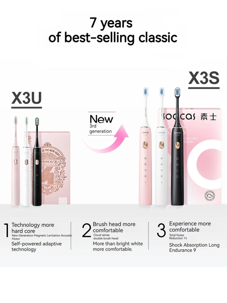 SOOCAS-cepillo de dientes eléctrico sónico X3U para adulto, limpiador de dientes ultrasónico inteligente, automático, IPX8, impermeable, actualización X3S