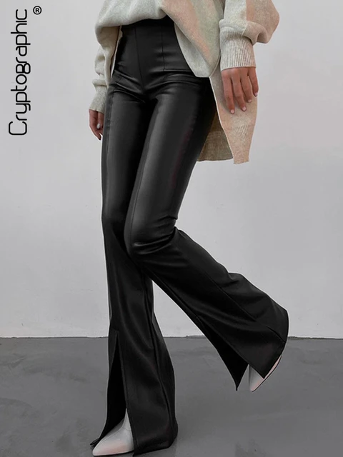 Leather Fashion Flare Pants, Leather Pants Split