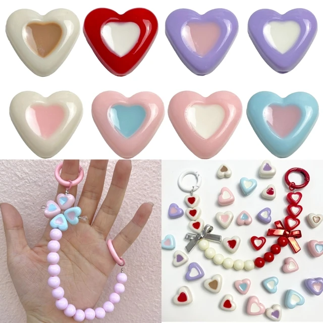 10/20Pcs New Valentine Beads Silicone Heart Rainbow Colorful Lover