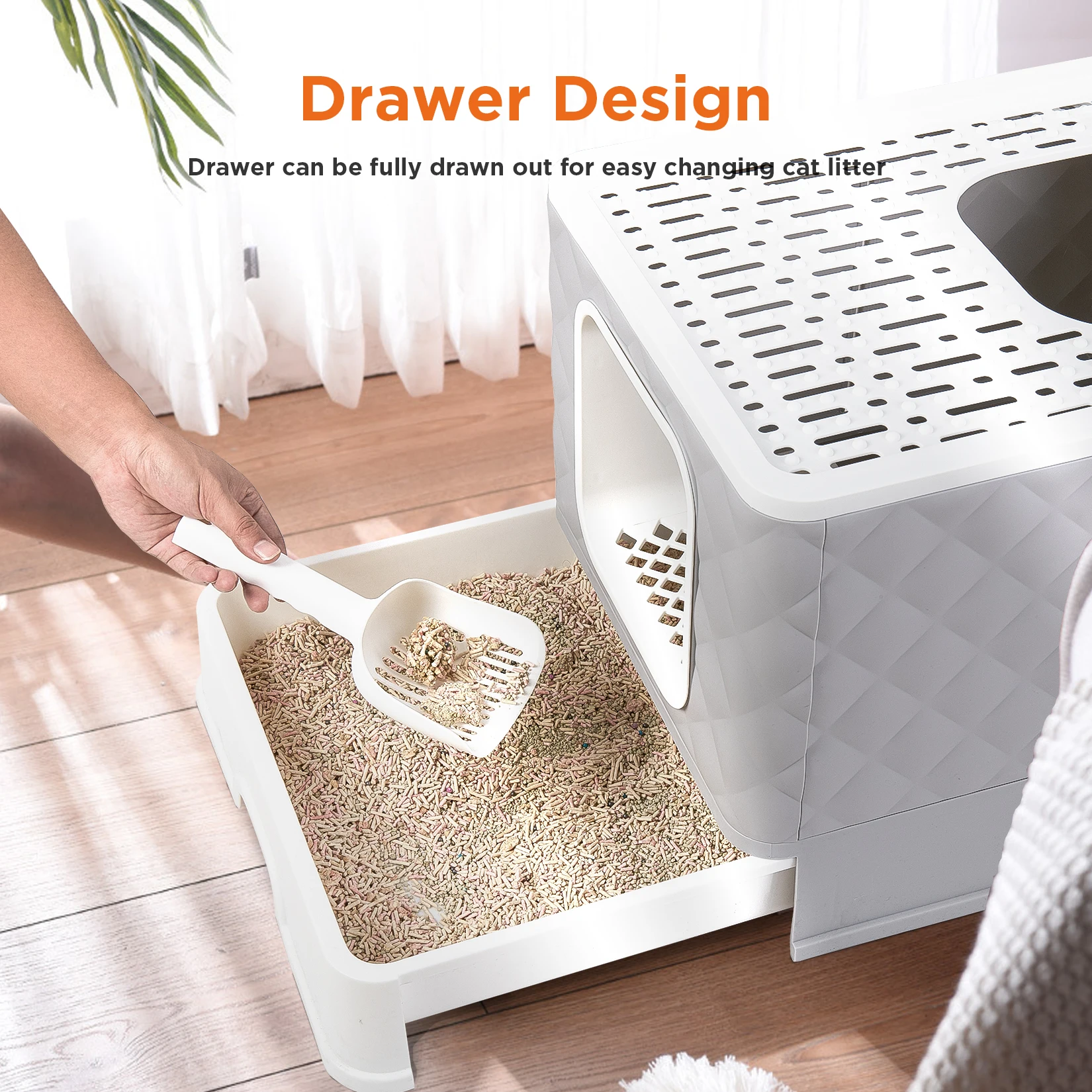 Large Cat Litter Box Top or Front Entry Enclosed Kitty Litter Tray Pet Supplies Including Cushion Drawer Style