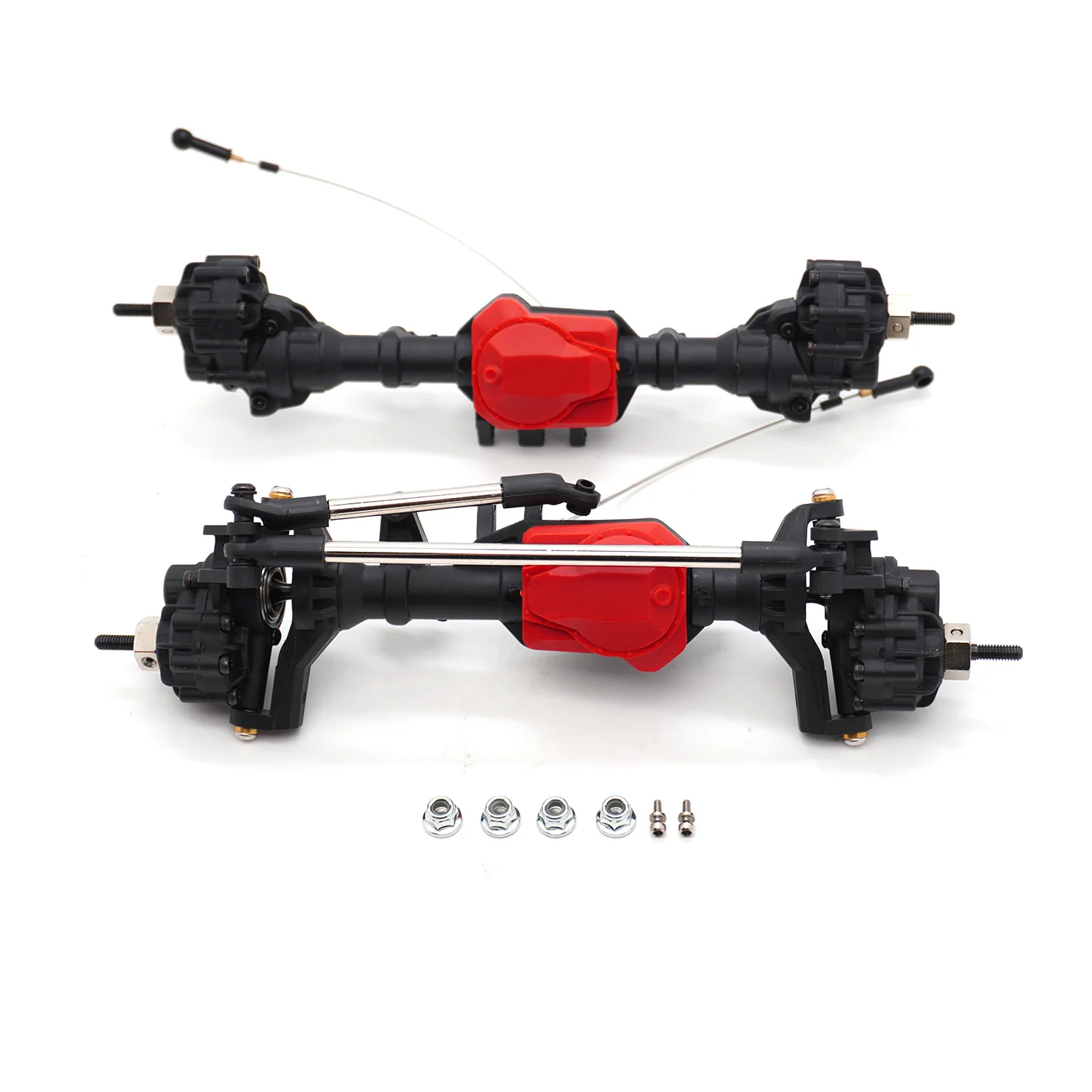 Comparaison entre essieu standard et essieu portail pour RC crawler 1/10, montrant la hauteur supplémentaire