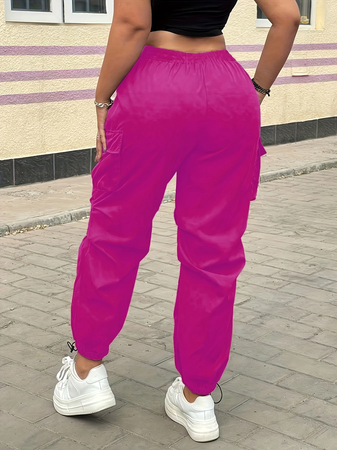 Women's Casual Streetwear Pink Cargo Pants Loose Drawstring Waist Jogger Trousers Plus Size Trendy Spring Summer Fashionable 2