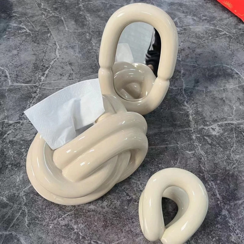 Fun Knot Tissue Box Ceramic Tissue Holder Cover Napkin Holder Desktop Storage Box for Home Office Living-Room Decoration 4