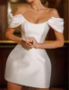 Short White Wedding Dress Satin Off The Shoulder Homecoming Dresses For Teens Mini Low Cut Cocktail Dress A Line Party Gowns 5