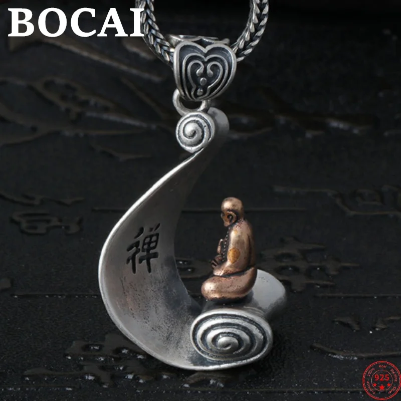 

BOCAI S925 Sterling Silver Pendants for Women Men New Fashion Bodhidharma Awakening to Truth Amulet Jewelry Free Shipping