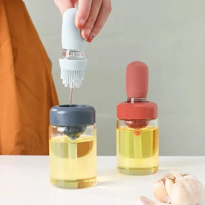 2 in 1 Silicone Dropper Measuring Oil Dispenser Bottle Glass Olive Oil Dispenser Bottle With Silicone Brush Cooking Kitchen Tool
