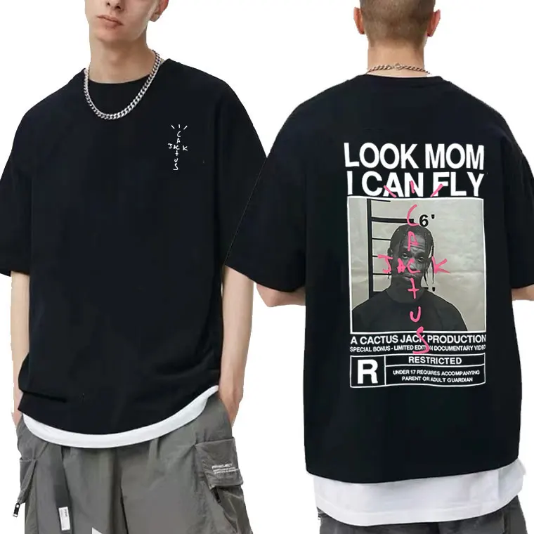 Cactus Jack T-shirt Summer Men Women LOOK MOM I CAN FLY Travis Scott Tees Hip Hop Style Short Sleeve Harajuku Logo Print Tshirt
