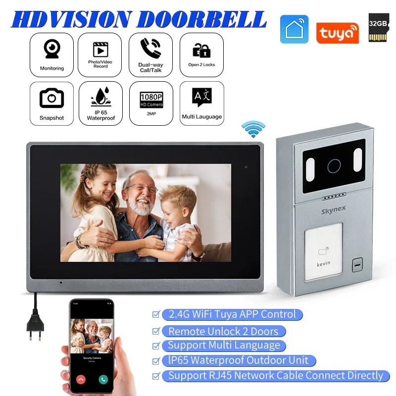 

Fast Shipping Tuya Wifi 7 Inch Touch Screen RFID Card HD 1080P IP Wired Video Doorbell Videocitifono Remote Unlock 2 Doors