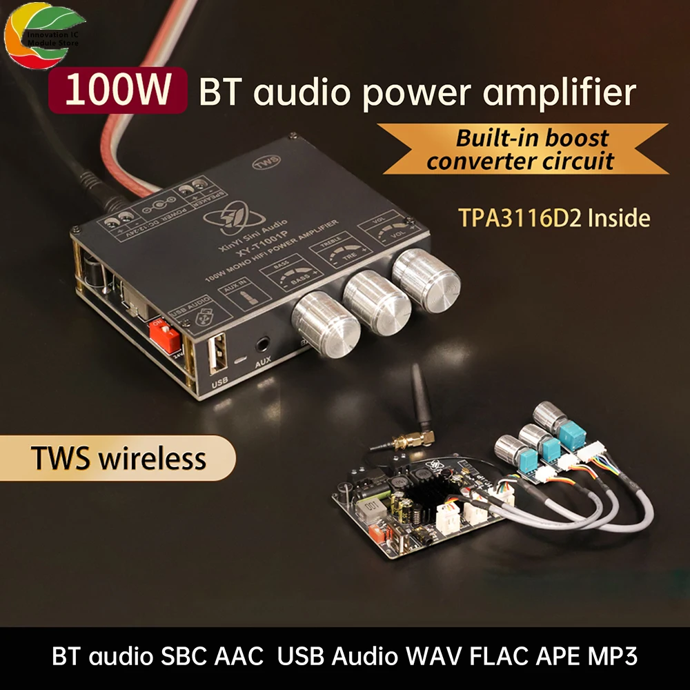DC 12-24V T1001P 모노 100W BT 오디오 앰프 고주파 및 저주파 조정 ..
