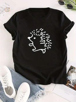 Hedgehog Cartoon Graphic Print girocollo t-shirt Casual allentata manica corta moda estate t-shirt top abbigliamento donna 1