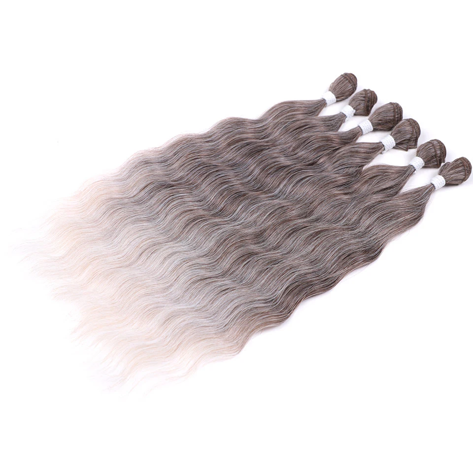 Hair Extensions 20 inch Water Wave Hair Bundles Synthetic Ombre Blonde Weave Bundles 6Pcs