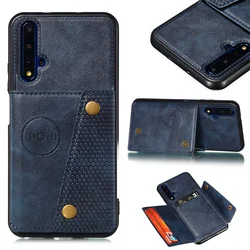 Premium PU Leather Wallet Shockproof Case with Magnetic Car Holder and Multi-Card Slots for Nova 5t (Blue)