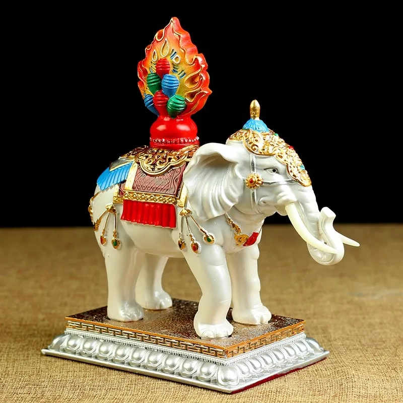 White Resin Auspicious Treasured Elephant Esoteric Buddhist Colored Painted Moni Beads Decorate Putting Crafts  6.69inch