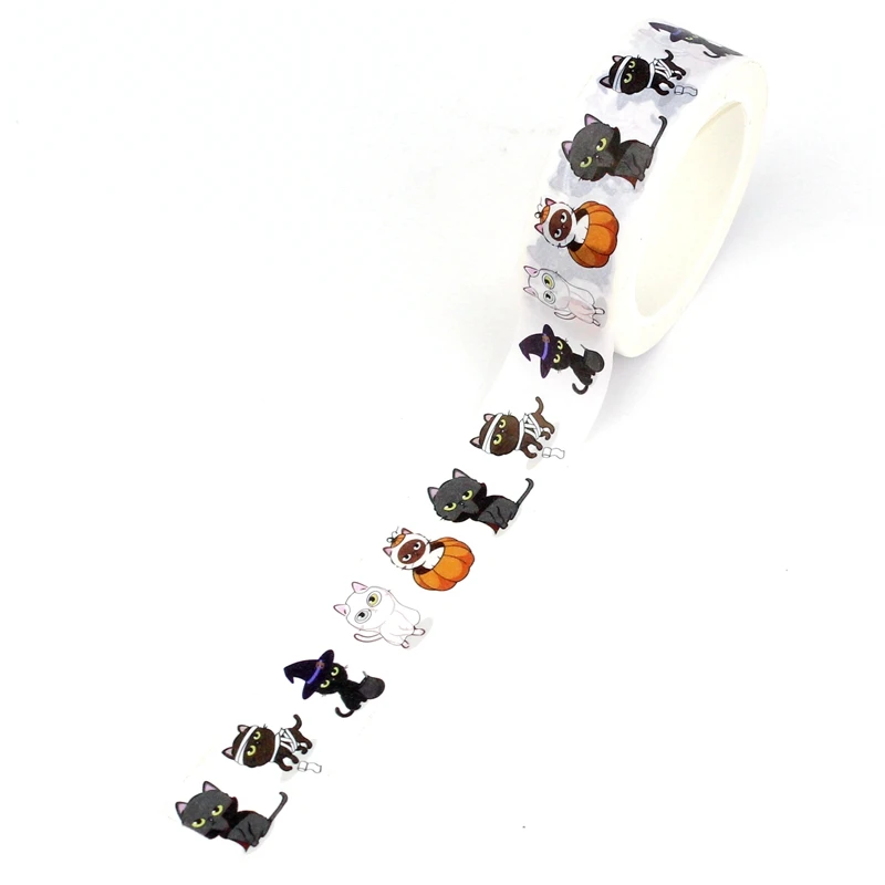 2023 NEW 1X 10M Decorative Happy Halloween Black Cat Set Washi Tape for Planner Adhesive Masking Tape Kawaii Papeleria 3