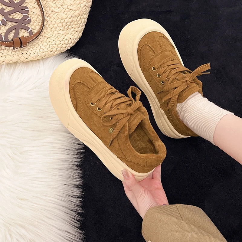 Aphixta Lace Up Casual Shoes Short Plush Lining Warm Woman Footwear Flat With Fashion Woman Shoes School Sport Lady Footwear