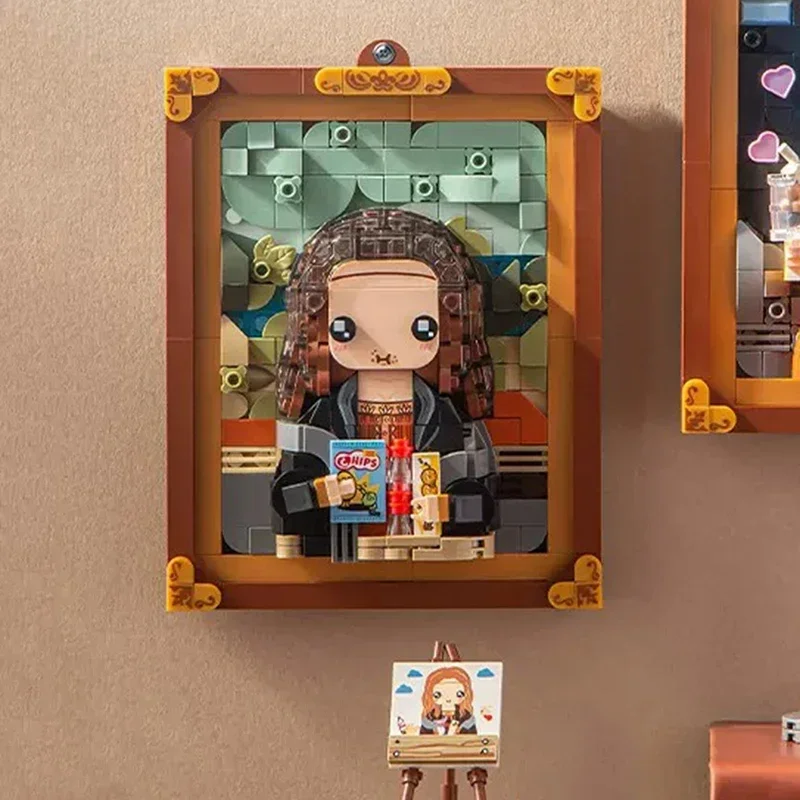 

Cartoon Building Blocks World Famous Painting Mona Lisa Decorative Painting Assembled Bricks Toys Gifts for Adults and Children