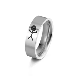 Stainless Steel Stickman Doodle Ring - Trendy Hip Hop Jewelry Gift - 8 (Steel color)