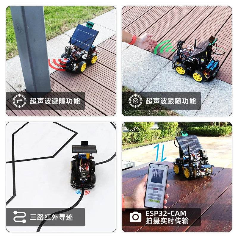 태양광 구동 ESP32 CAM 프로그래밍 가능 로봇 자동차, 초음파 센서 IoT WiFi 제어 기능 탑재, 코딩 교육 학생용