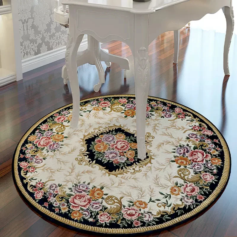 Living Room Carpet Retro Luxury Home Decoration Large Area Round Rug Comfortable Fluffy Pastoral Print No Crease Polyester Mat