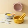 3Pcs/1Set BPA Free Silicone Bear Dishes For Baby Baby Feeding Sucker Bowl Tableware Waterproof Spoon Non-Slip Crockery Bowl 3