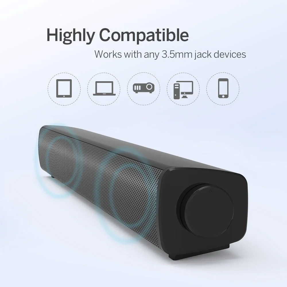 Desktop Computer Speaker Wired Sound Bar Stereo USB Powered Mini Soundbar Speakers for PC Cellphone Tablets Laptop Projector