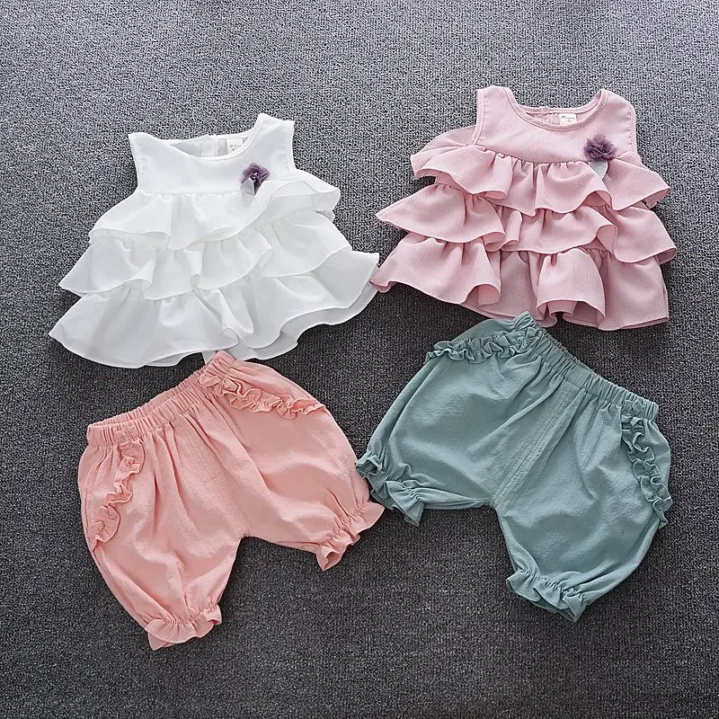0-3 Year Newborn Baby Girl Clothes Summer Sleeveless Chiffon Tops And Shorts 2Pcs Cute Little Princess Suit Infant Clothing Sets sun baby clothing set