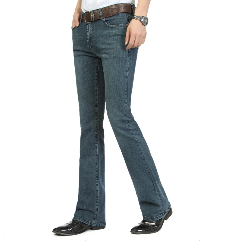 2024 Men's Business Casual Pants Mid Waist Elastic Slim Boot Cut Semi-Flared Four Seasons Bell Bottom Jeans 26-38 4