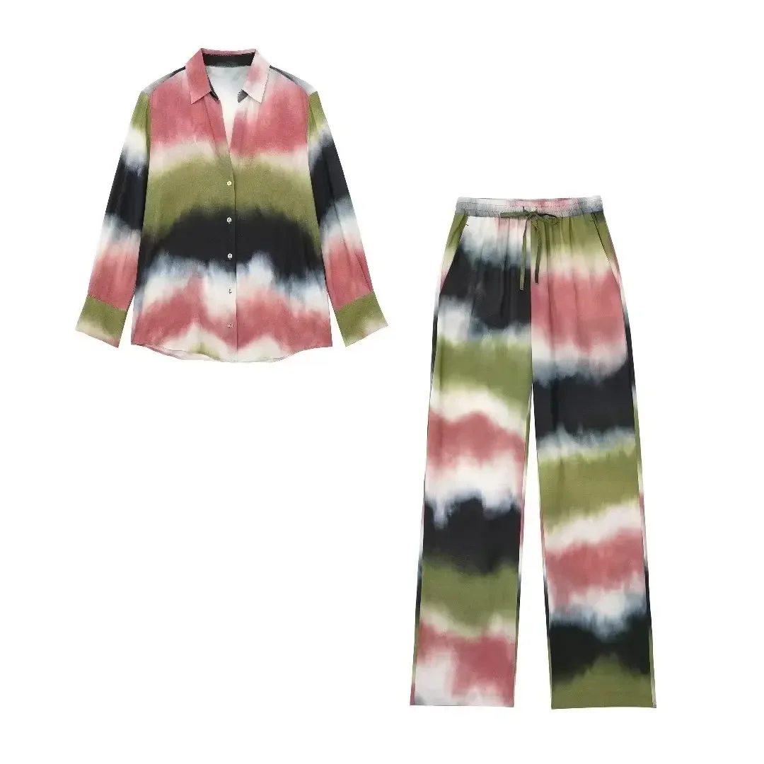 

woman 2 pieces 2023 Fashion Tie dye printed shirt+ Tie dye printed pants Women's suit