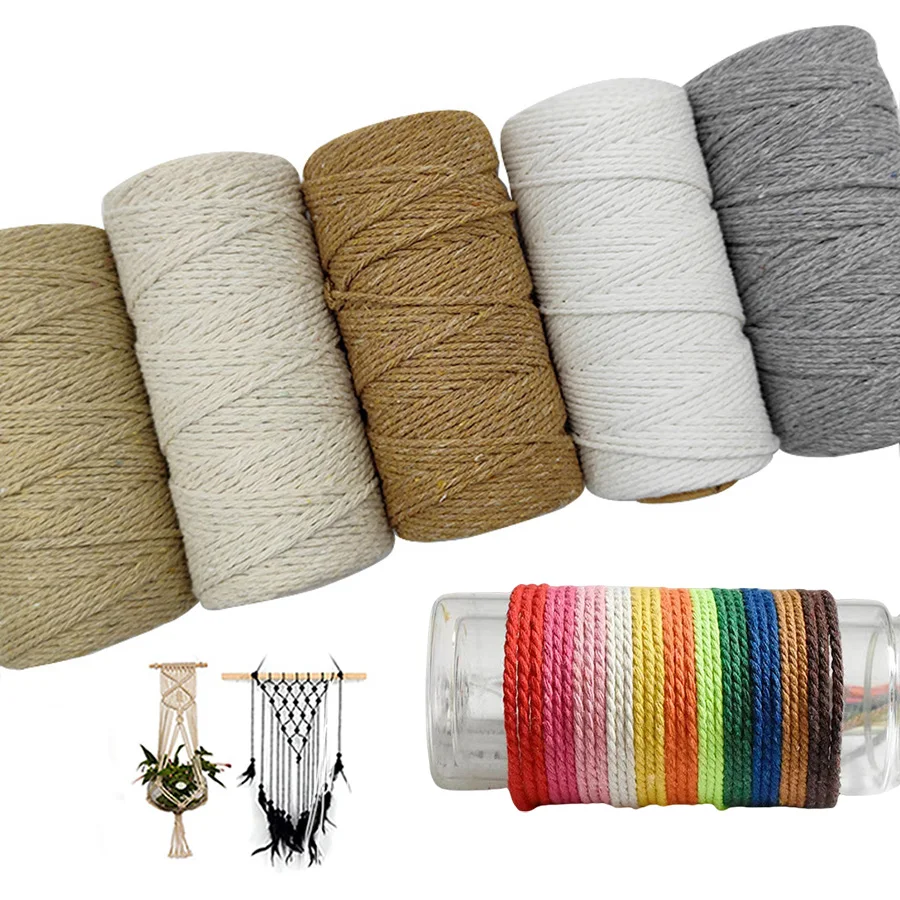 Vibrant 2mm Cotton Macrame Cord for Crafts and Home Decor - 100m Roll