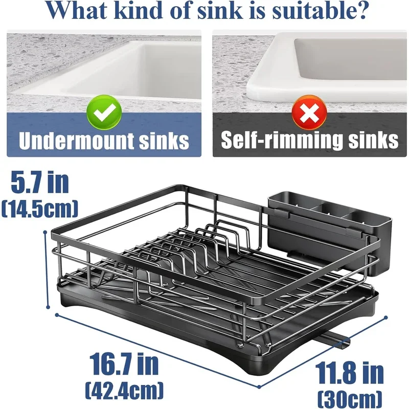 Dish Drying Rack for Kitchen Counter Large Dish Rack with Drainboard Rustproof Drainer with Utensil Holder for Sink