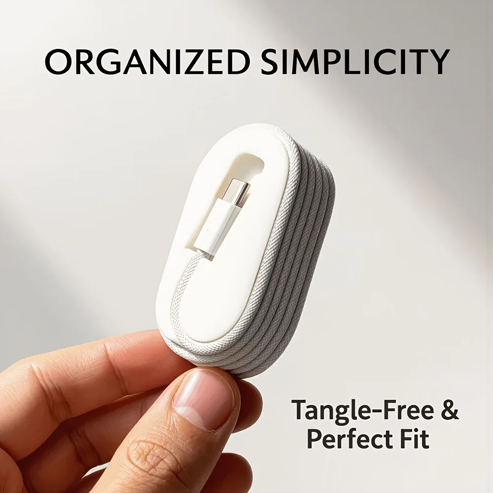 Compact Cable Organizer for Braided Data Cords - Portable Desktop Winder