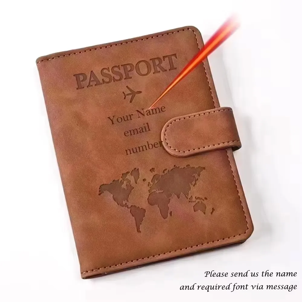 Personalized PU Leather Passport Cover with Name for Couples – Travel Accessories