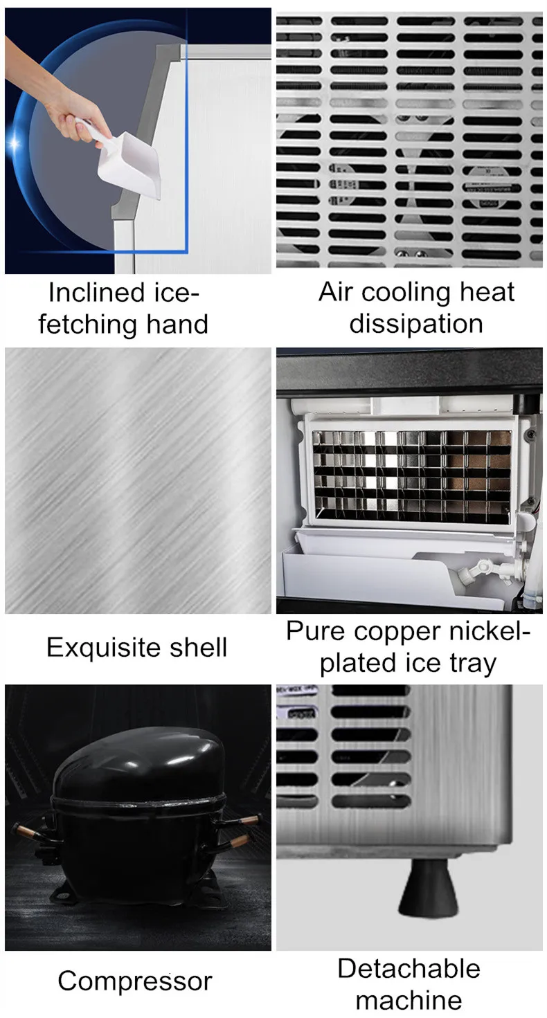 110V/220V Commercial Ice Maker 60Kg/24H Automatic 2-In-1 Water Inlet Built-in Ice Cube Machine Electric Cooler Kitchen Appliance