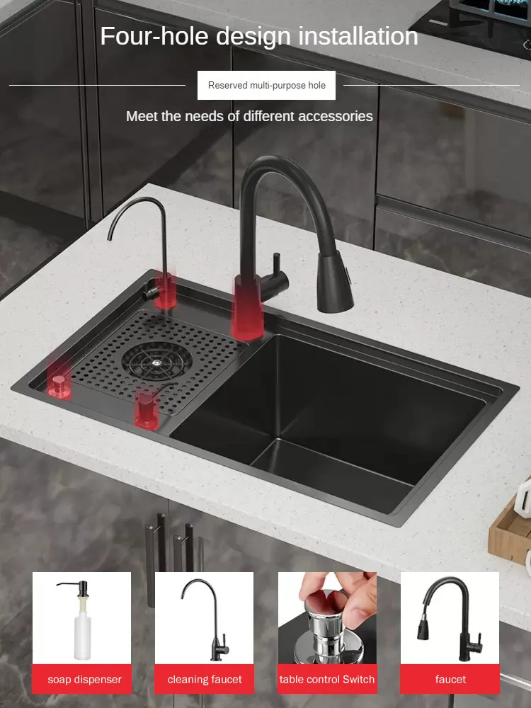 

High Pressure Cup Washer Kitchen Sink Nano Handmade Single Slot Reversible Left Under The Table Sink Home Kitchen Accessories