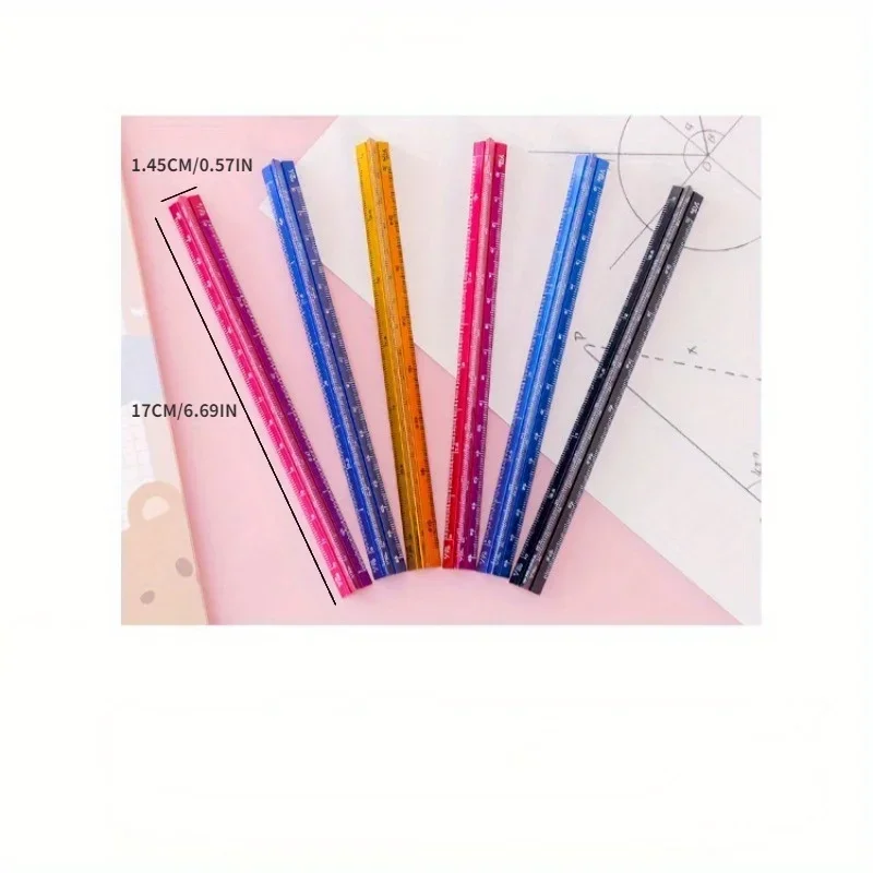 2PCS 다채로운 15cm 알루미늄 삼각형 눈금자 알루미늄 합금 금속 눈금자 레구아 눈금자