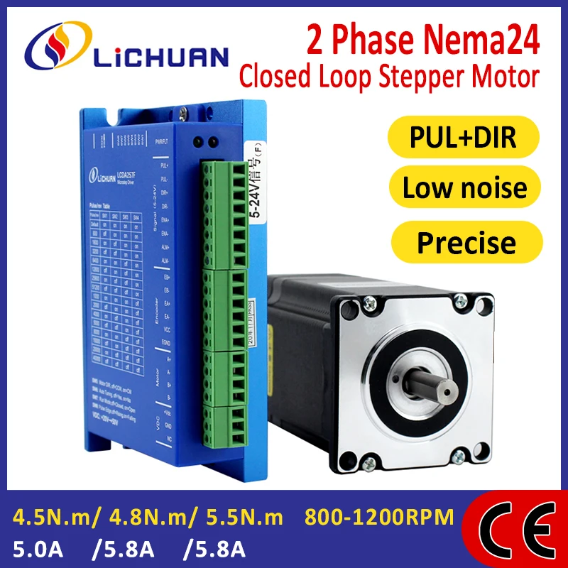 

Lichuan 4.5N.m/4.8N.m/5.5N.m DC Closed Loop Stepper Driver Motor 6A 1000PPR 2 Phase Nema24 Closed Loop Stepper Motor Drivers Kit