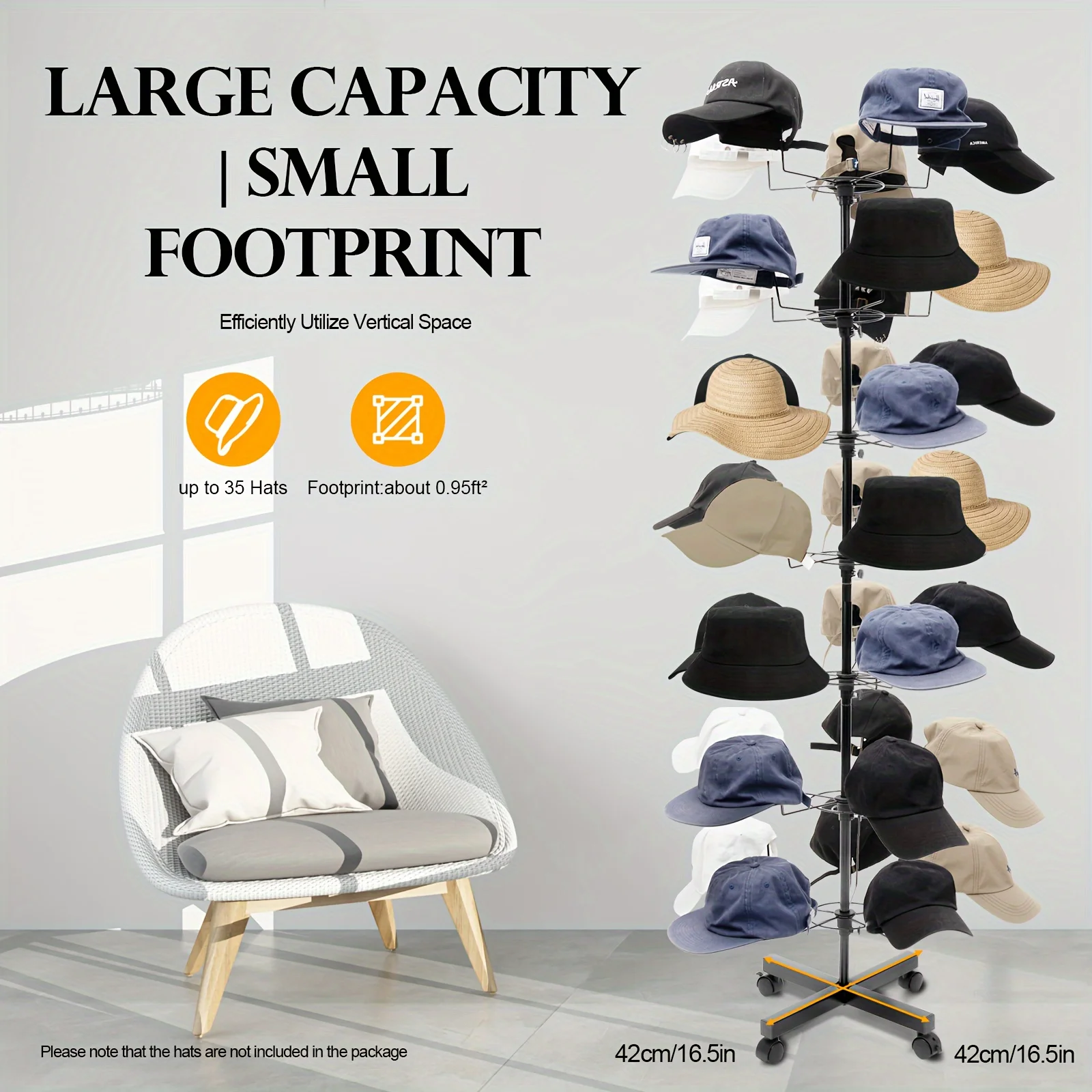 

7-Tier Rotating Hat Display Rack Cowboy Baseball Hat RACK Stand 35 Hats Organize Kitchen sink organizer Clear shelf Toothbrush h