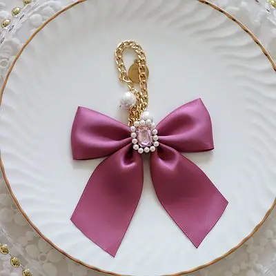 Japanese Maiden Pearl Rhinestone Bow Bag Charms Handmade Fantasy Bag Hanging Chain Pendant Lolita Women Bag Pendant