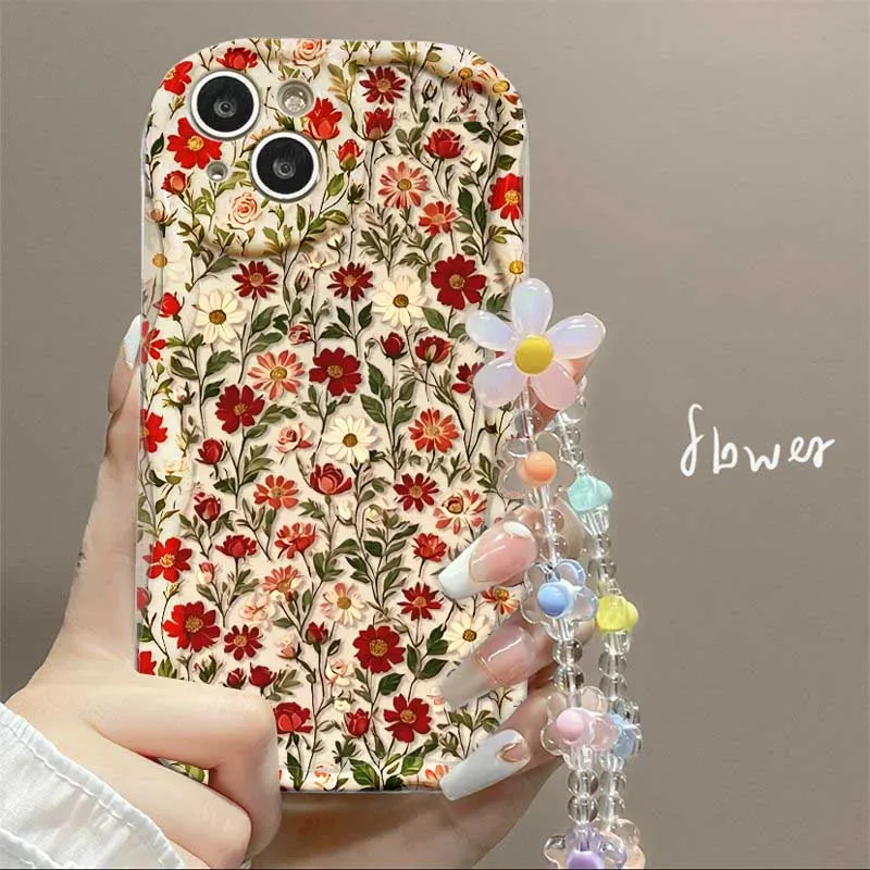 Floral Print Soft Cover with Wrist Chain and Wavy Edge