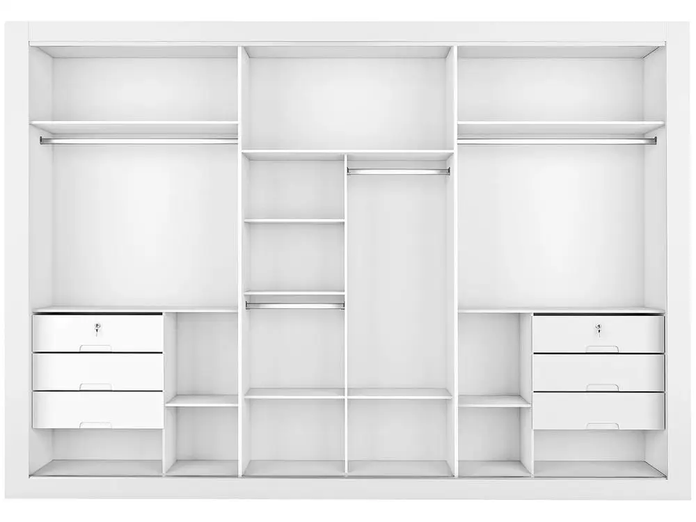 Guarda-roupa Casal com Espelho 3 Portas de Correr 6 Gavetas Móveis Europa Ripado York 5