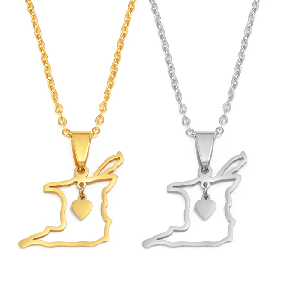 Outline Heart Trinidad & Tobago Map Necklace - 316L Stainless Steel Pendant, Adjustable Chain