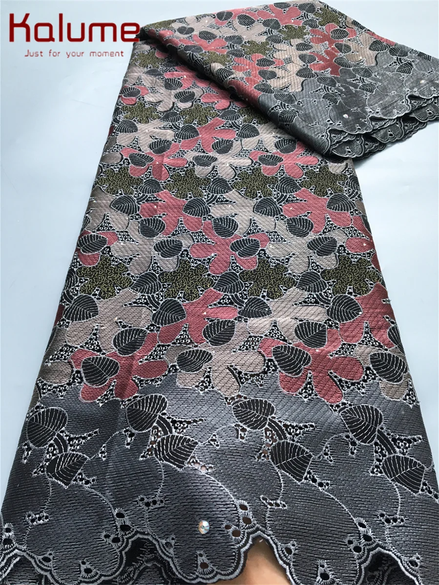 Lace Fabric African Cotton Swiss Voile with Rhinestone for Wedding Party Dress F4026