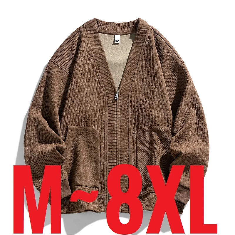 Sweater Coats Knitted Sweater Coat Knitted Cardigan Fleece Cardigan Cotton Cardigan Men's Cardigan Jacket Oversize Loose Sweater Coat Male Zip-up Korean Style Spring 6XL 8xl Large Plus