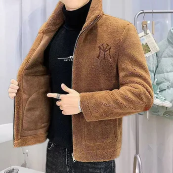 2025 Autumn/winter Korean Edition New Men's Lamb Wool Coat High Collar Thick Wool Men's Cotton Coat Trendy Coat Wholesale 1