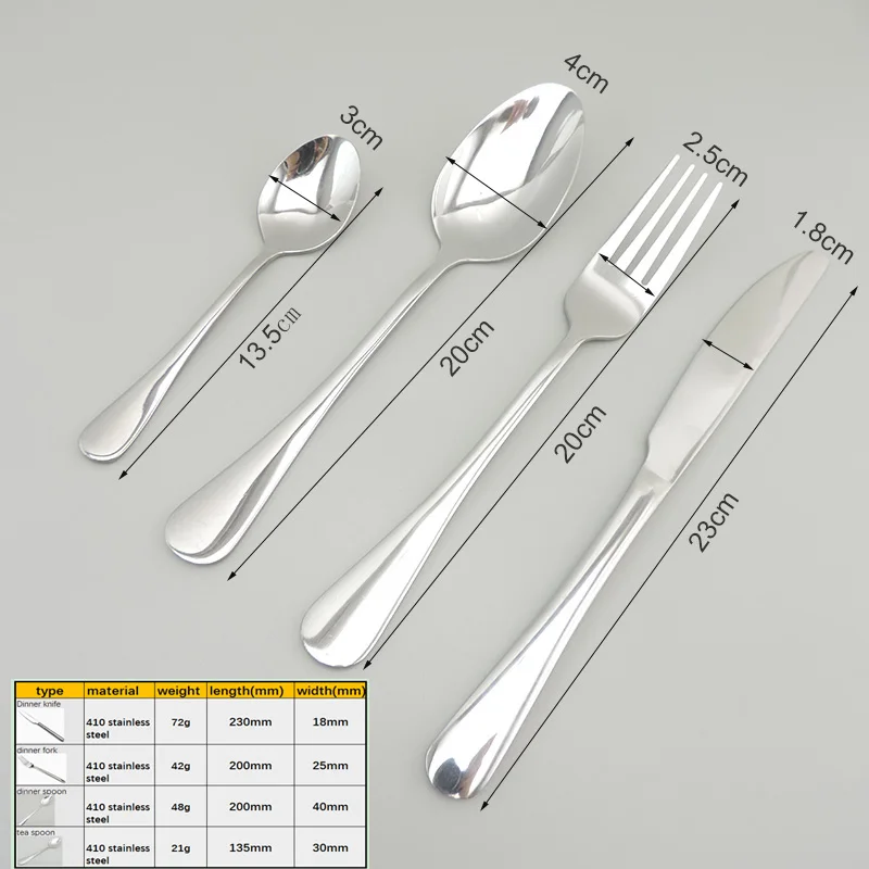 silver Dinnerware Set Luxury Cutlery Steel Set Quality Tableware spoon Knives Forks Dining Dinner Western Food Restaurant