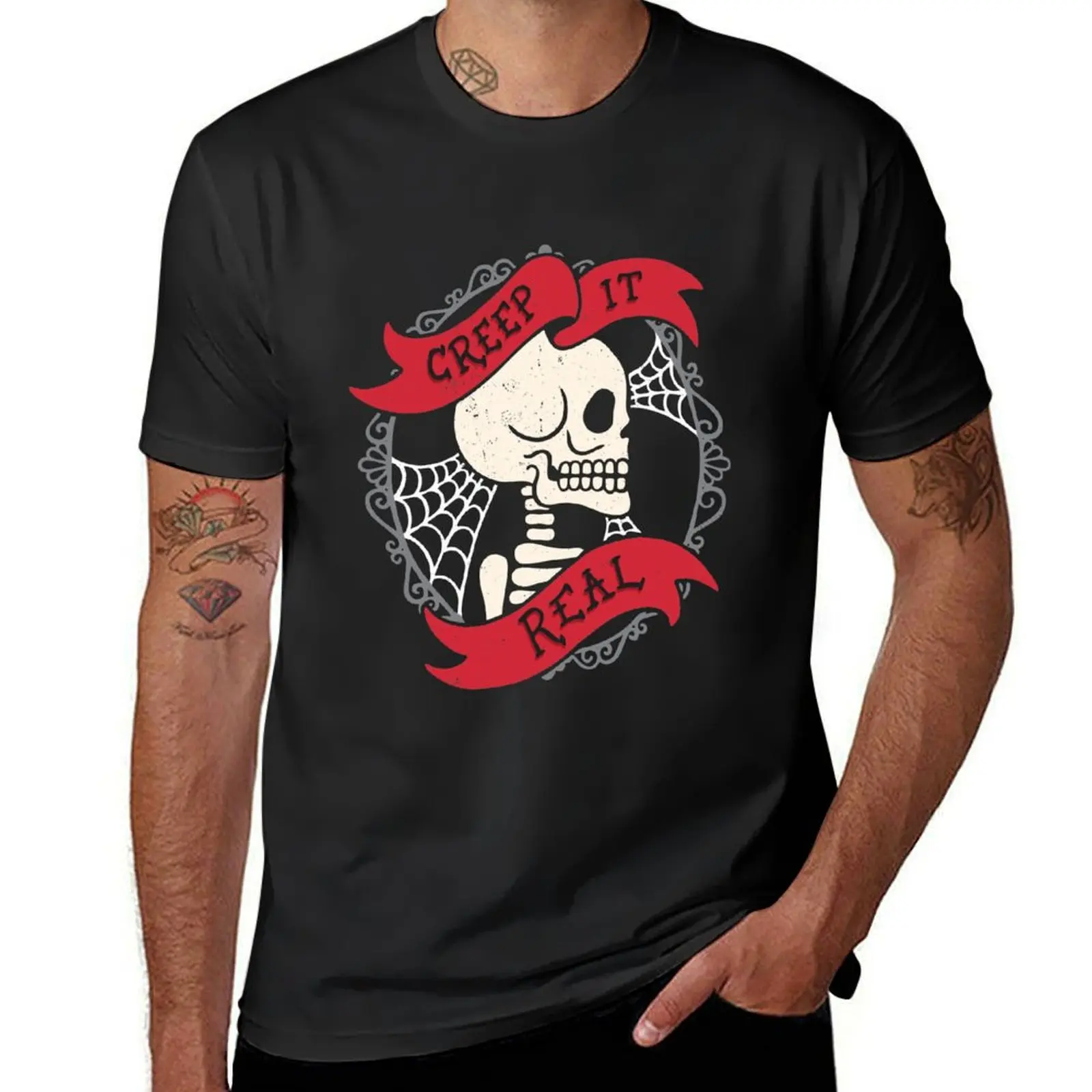 

Creep It Real Vintage Skeleton T-Shirt oversizeds anime men clothings