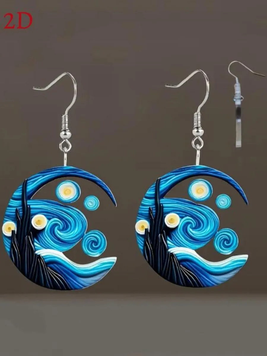 Van Gogh Starry Sky Designed Acrylic Earrings, Fashion Jewelry Accessories for Women, Trendy All-match & Exquisite Jewelry for B