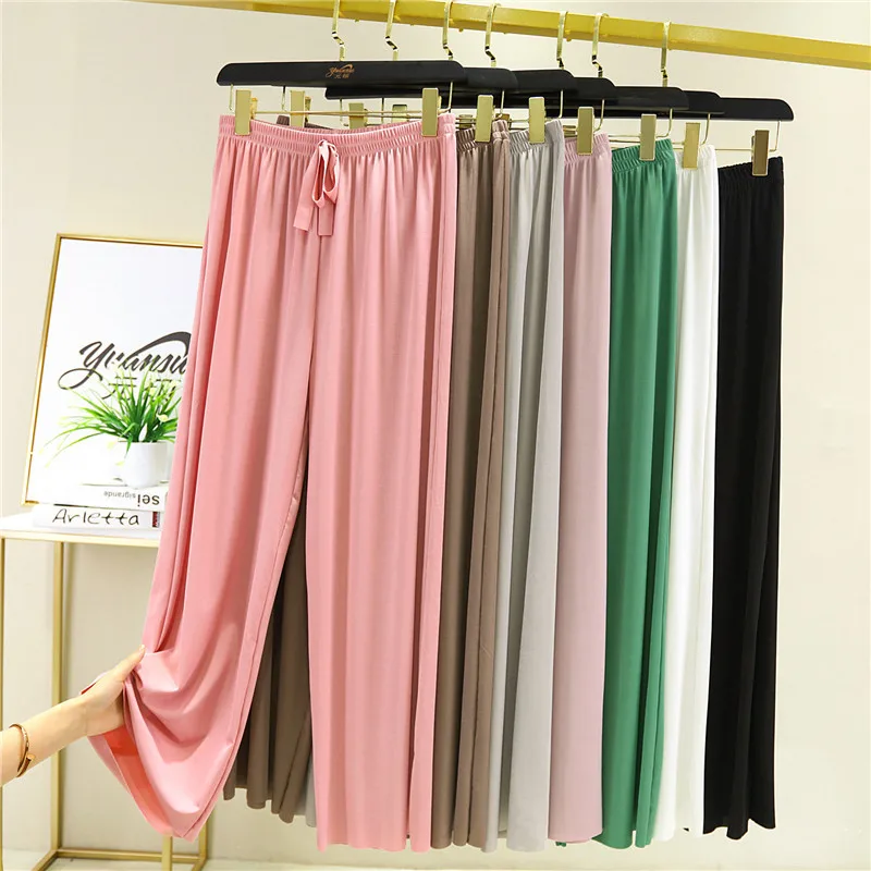 Women's Ice Silk Pajamas 2023 Spring Summer New Two Piece Sets V-neck Short Sleeve T-shirt Thin Home Clothes Wide Leg Pants Suit