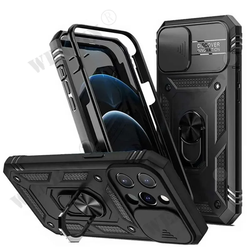 

Case For iPhone 15 14 Pro Max 13 12 Pro Max XR X 8 Plus 360 Full Body Rugged Protective Slide Camera Stand Protection Ring Cover